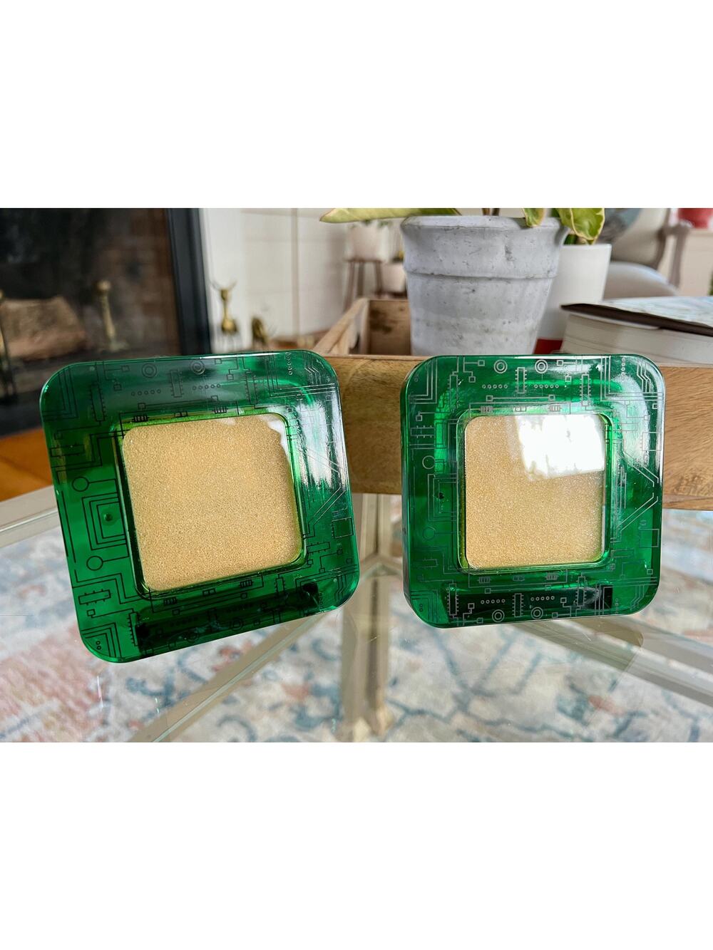 Vintage Pair of Green Circuit Board Printed Image Picture Frame Retro